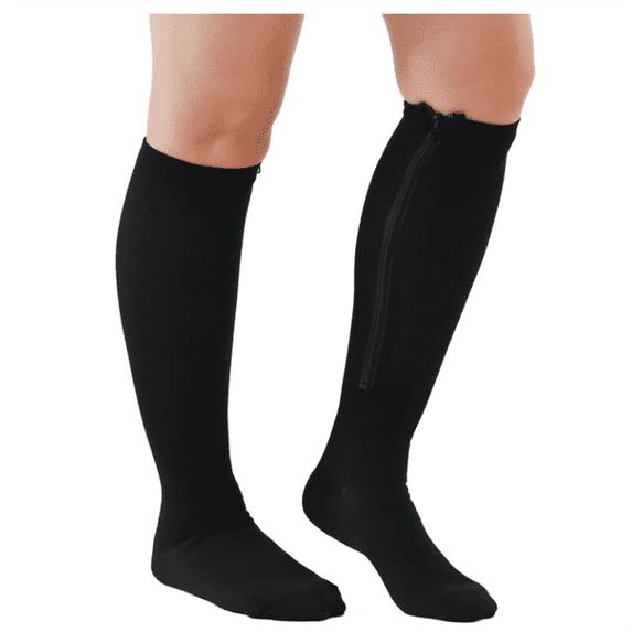 1 Pairs Zipper Pressure Compression Socks Stockings Leg - Open Toe Knee High - 20-30 mmHg - Circulation, Varicose Veins, Swollen Legs, Zipper