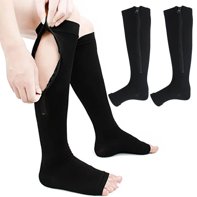 1 Pairs Zipper Pressure Compression Socks Support Stockings Leg Open