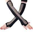 thumbnail image 1 of 1 Pairs of Black Lace Long Gloves, Women's Fishnet Fingerless Gloves, Cosplay, Gothic, Tulle Satin, Sun Protection Sleeves, 1 of 8