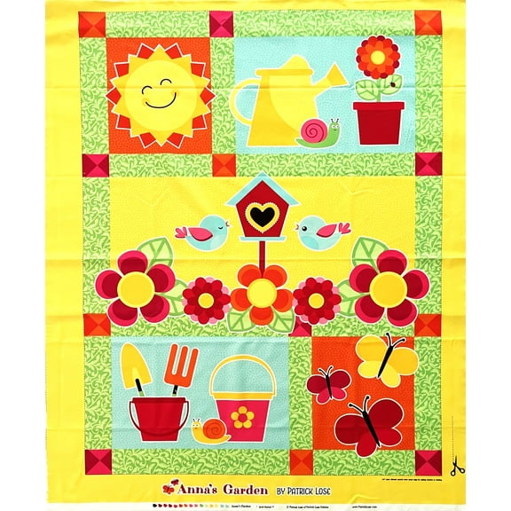 1 Panel - Anna's Garden Gardening Colorful Flowers Cotton Fabric Panel (Great for Quilting, Sewing, Craft Projects, Wall Hangings, and More) 36" X 44"