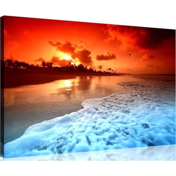 1 Panel Beach Pictures Wall Decor Beach at Sunset Ocean Pictures Print on Canvas Ocean Picture Wall Decor Ocean Art for Home Decoration Stretched and Framed 12" x 18" x 1 Piece
