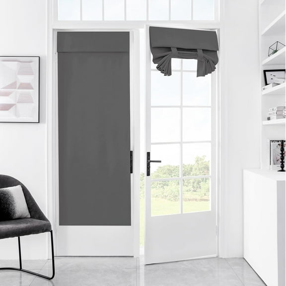 1 Panel Blackout Curtains Doors,Thermal Insulated Light Block Privacy French Door Sidelight Door Curtain Window Shades, No Drilling Portable French Door Curtains 26 x 68 inch (Dark Gray)