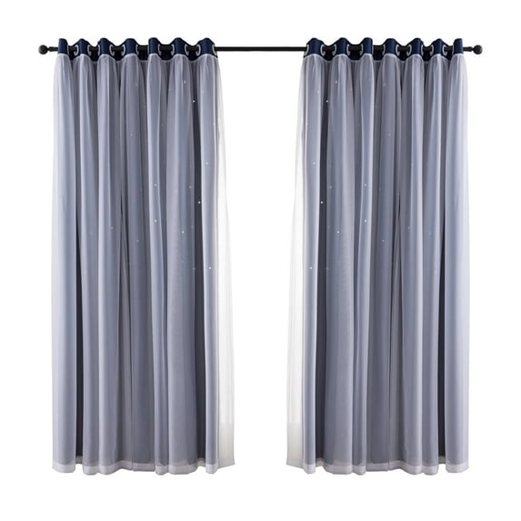 1 Panel Blackout Star Cutout Double Layer Curtains, Grommet Top 100% Polyester Modern Curtains for Living Room & Bedroom, 39.4*78.7inch Floor Window Drapes, Machine Washable Soft Textured Home Decor