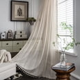 thumbnail image 1 of 1 Panel Boho Curtains for Bedroom Living Room Country Farmhouse Cotton Linen Window Curtain Panels Embroidery Striped Bohemian Tassel Draperies (63"L x 59"W), 1 of 8