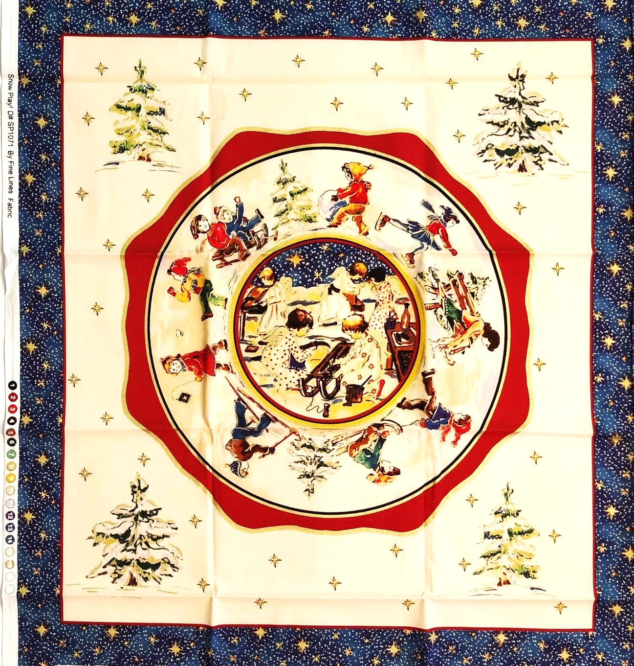 1 Panel - Classic Playing Snowy Day Cotton Fabric Pillow Panel (Great for Craft Projects, Quilting, Sewing & More) 23” X 44” Wide