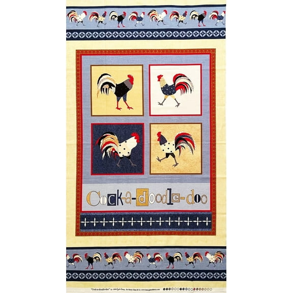 1 Panel Colorful Roosters Chickens Block Cotton Fabric Quilt Panel (Great for Quilting, Sewing, Craft Projects, Wall Hangings, and More) 24" X 44"