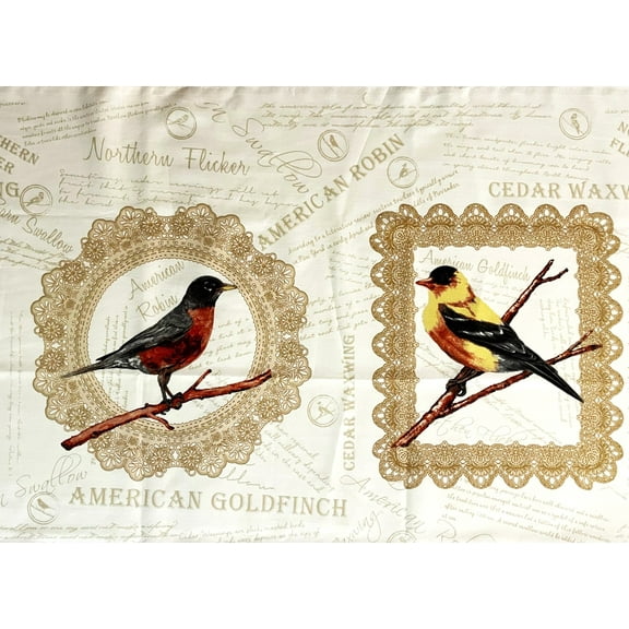 1 Panel - Colorful Wild Birds on Cream Cotton Fabric Quilt Panel (Great for Quilting, Sewing, Craft Projects, Wall Hangings, and More) 23" X 44"