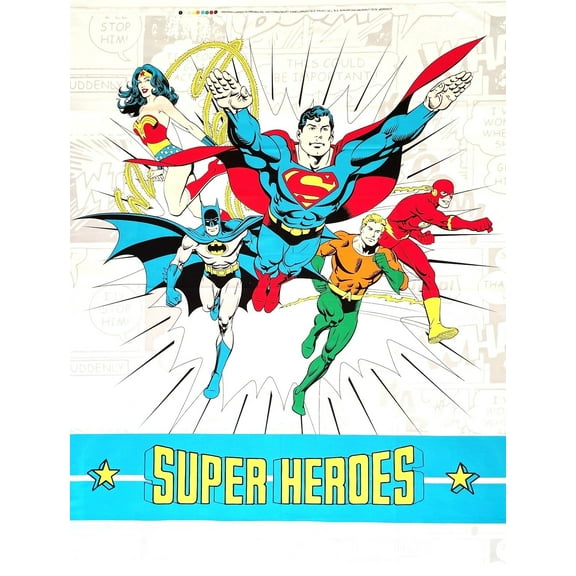1 Panel - DC Comics Super Heroes Superman Batman & More Cotton Fabric Panel (Great for Quilting, Sewing, Craft Projects, Wall Hangings, and More) 36" X 44"