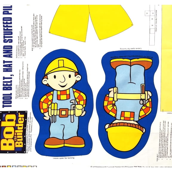 1 Panel - DIY Bob the Builder Plush Doll Hat Tool Belt & Tools Cut & Sew Cotton Fabric Panel (Great for Sewing a Stuffed Doll, Craft Projects, Quilting, Wall Hangings, and More) 36" X 44"
