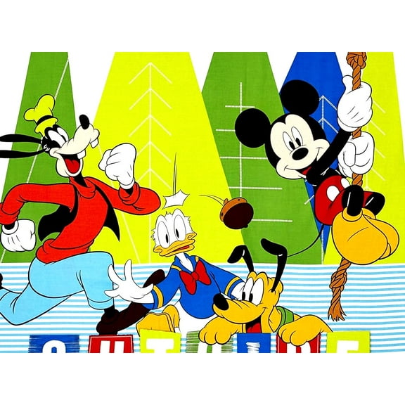 1 Panel - Disney Explore Outside Mickey Donald Pluto & More Cotton Fabric Panel (Great for Quilting, Sewing, Craft Projects, Wall Hangings, and More) 36" X 44"