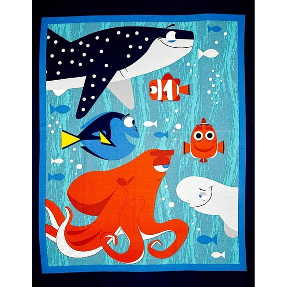 1 Panel - Disney Finding Dory Nemo & Friends Cotton Fabric Panel (Great for Quilting, Sewing, Craft Projects, Wall Hangings, and More) 35" X 44"