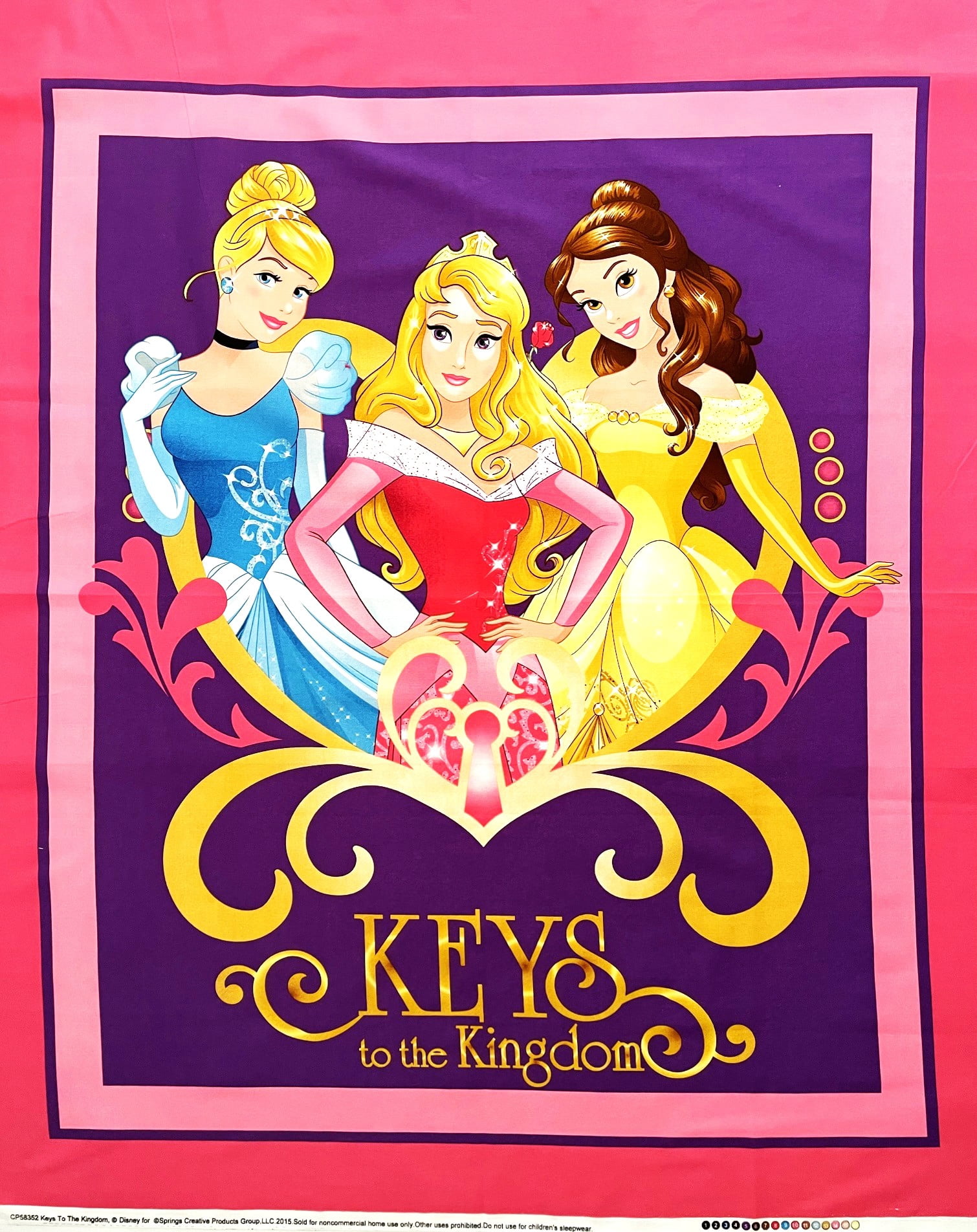 1 Panel - Disney Princess Cotton Fabric Panel - Belle Cinderella 