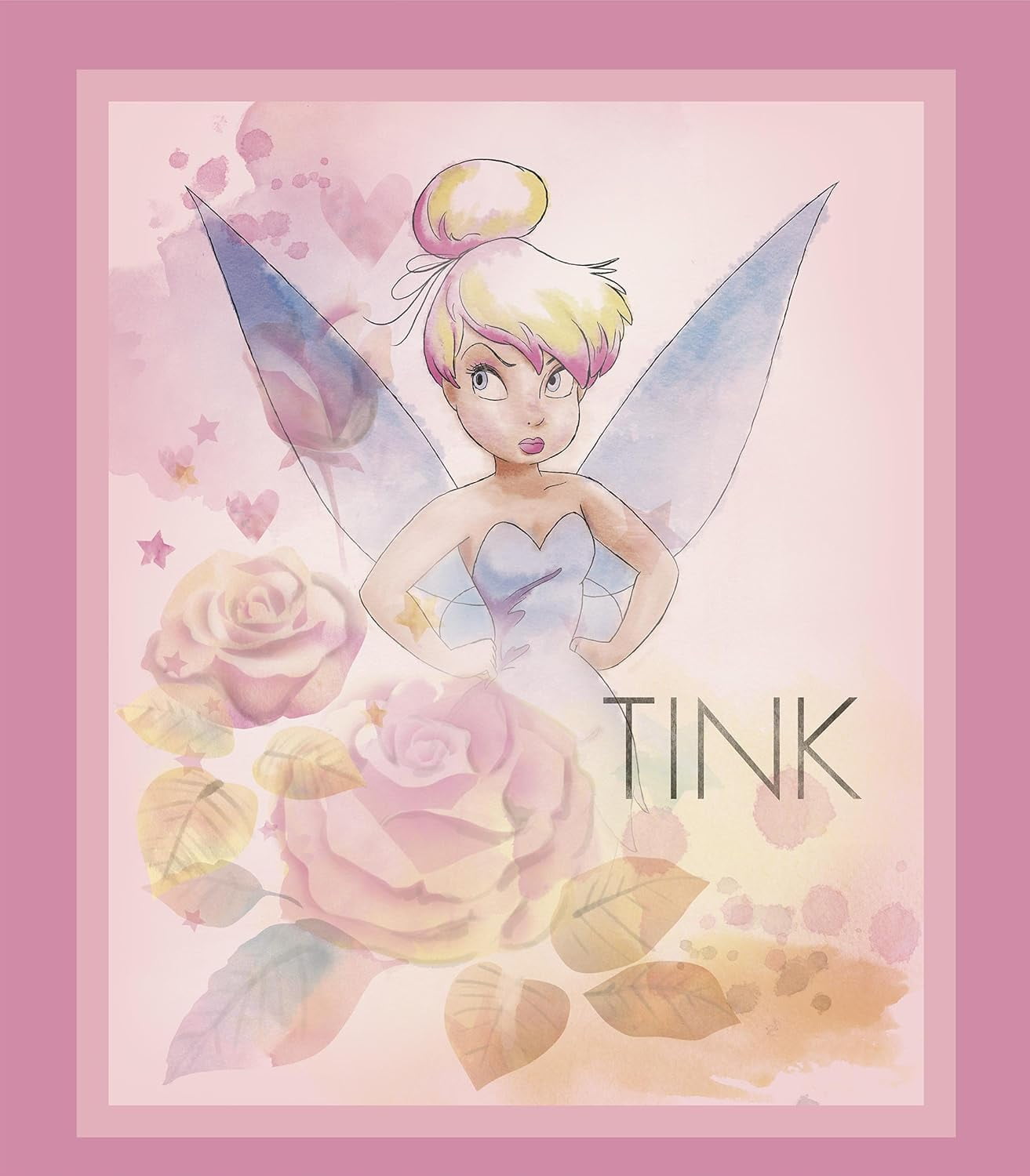 1 Panel - Disney Tinker Bell Fairy Cotton Fabric Panel (Great for Quilting, Sewing, Craft Projects, Wall Hangings, and More) 36" X 44"
