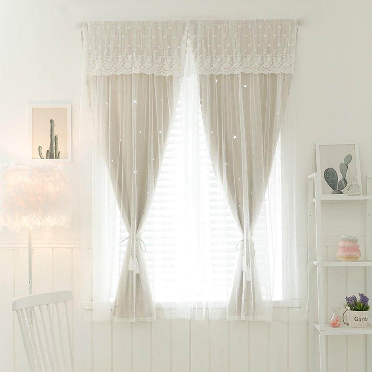 1 Panel DoubleLayer Blackout Curtains, Selfadhesive No Drill Window Curtain 52x63in for Home