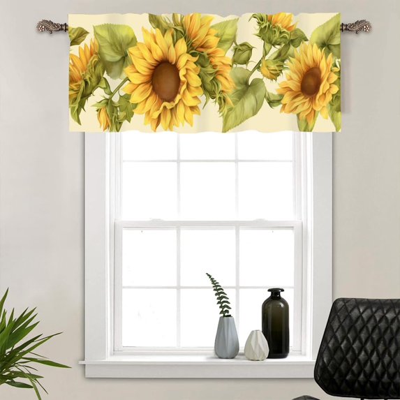 1 Panel Fantasy Floral Leaf Curtain Valance for Windows, Vintage Plants Sunflower Rod Pocket Short Window Treatment Decor Drapes for Kitchen, Bathroom, 54" X 18"