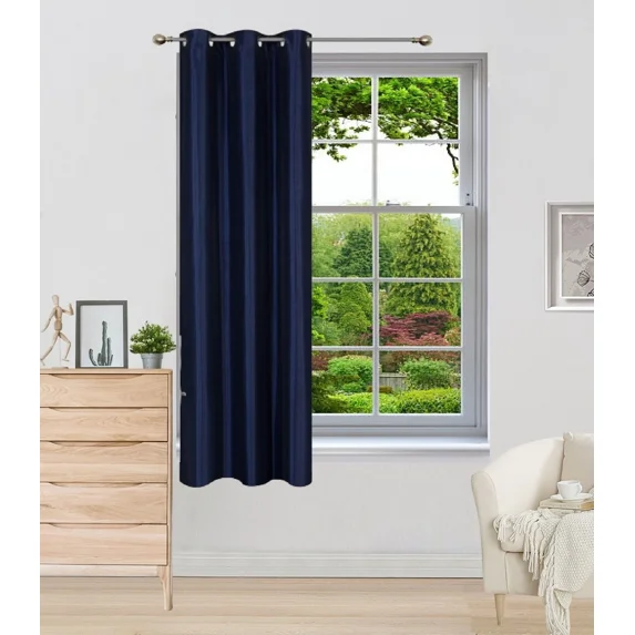 Gorgeous Home Linen 1 Panel Faux Silk Navy Blue Color Lined Blackout Room Darkening Window Curtain Drapes with Grommets 63" Length
