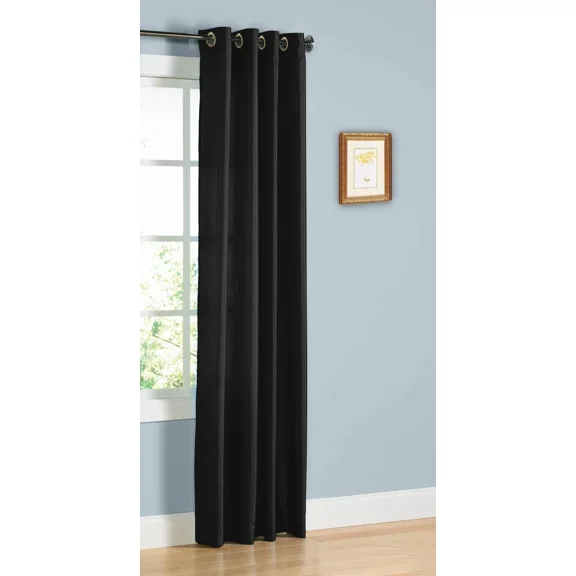 Gorgeous Home Linen 1Pc Nancy Solid Black Faux Silk Semi-Sheer Grommet Curtain Panels, 55" x 63"