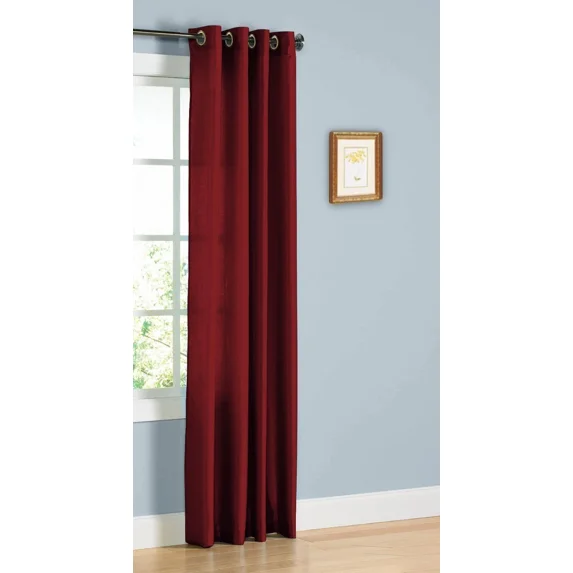 Gorgeous Home Linen 1 Piece Mira Faux Silk Semi-Sheer Bronze Grommet Curtain 55" x 63", Burgundy