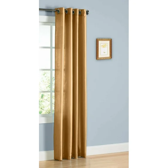Gorgeous Home Linen 1 Piece Mira Faux Silk Semi-Sheer Bronze Grommet Curtain 55" x 63", Gold