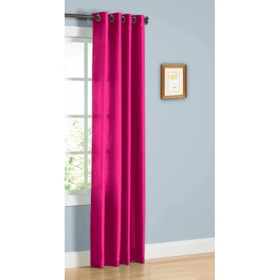 Gorgeous Home Linen 1 Piece Mira Faux Silk Semi-Sheer Bronze Grommet Curtain 55" x 63", Hot Pink