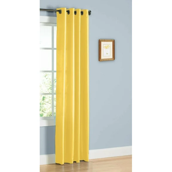 Gorgeous Home Linen 1 Piece Mira Faux Silk Semi-Sheer Bronze Grommet Curtain 55" x 63", Bright Yellow