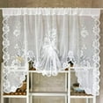 thumbnail image 1 of 1 Panel Floral Embroidery Sheer Lace Curtain Valance Princess Style Embroidered Waterfall Swag Curtain Valance Tier for Kitchen Bathroom Half Window Decoration, 1 of 9