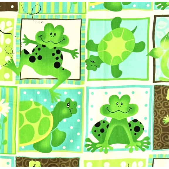 1 Panel Frogs Turtles & More Quilt Block Cotton Fabric Quilt Panel - 27 Blocks - Patty Reed (Great for Quilting, Sewing, Craft Projects, Wall Hangings, and More) 20" X 44"