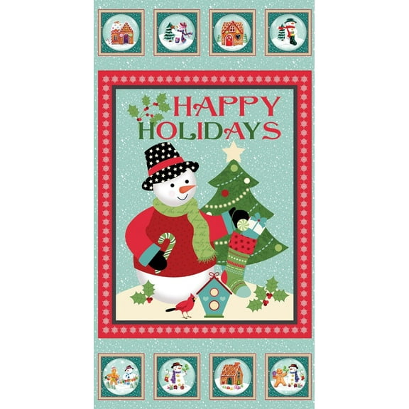 1 Panel - Holiday Christmas Snowmen Michele D'Amore Cotton Fabric Block Panel (Great for Quilting, Sewing, Craft Projects, Wall Hangings, and More) 23" X 44"