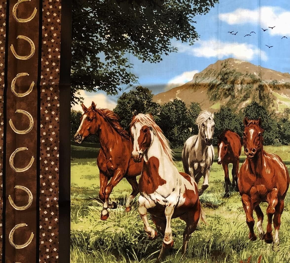 1 Panel – Horses Running Free Block Cotton Fabric Quilt Panel (Great for Quilting, Sewing, Craft Projects, Wall Hangings, and More) 35" X 44"