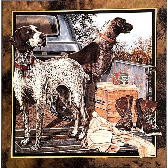 1 Panel - Hunting Dogs Cotton Fabric Block Pillow 1Panel (Great for Craft Projects, Quilting, Sewing & More) 36 X 44 Wide