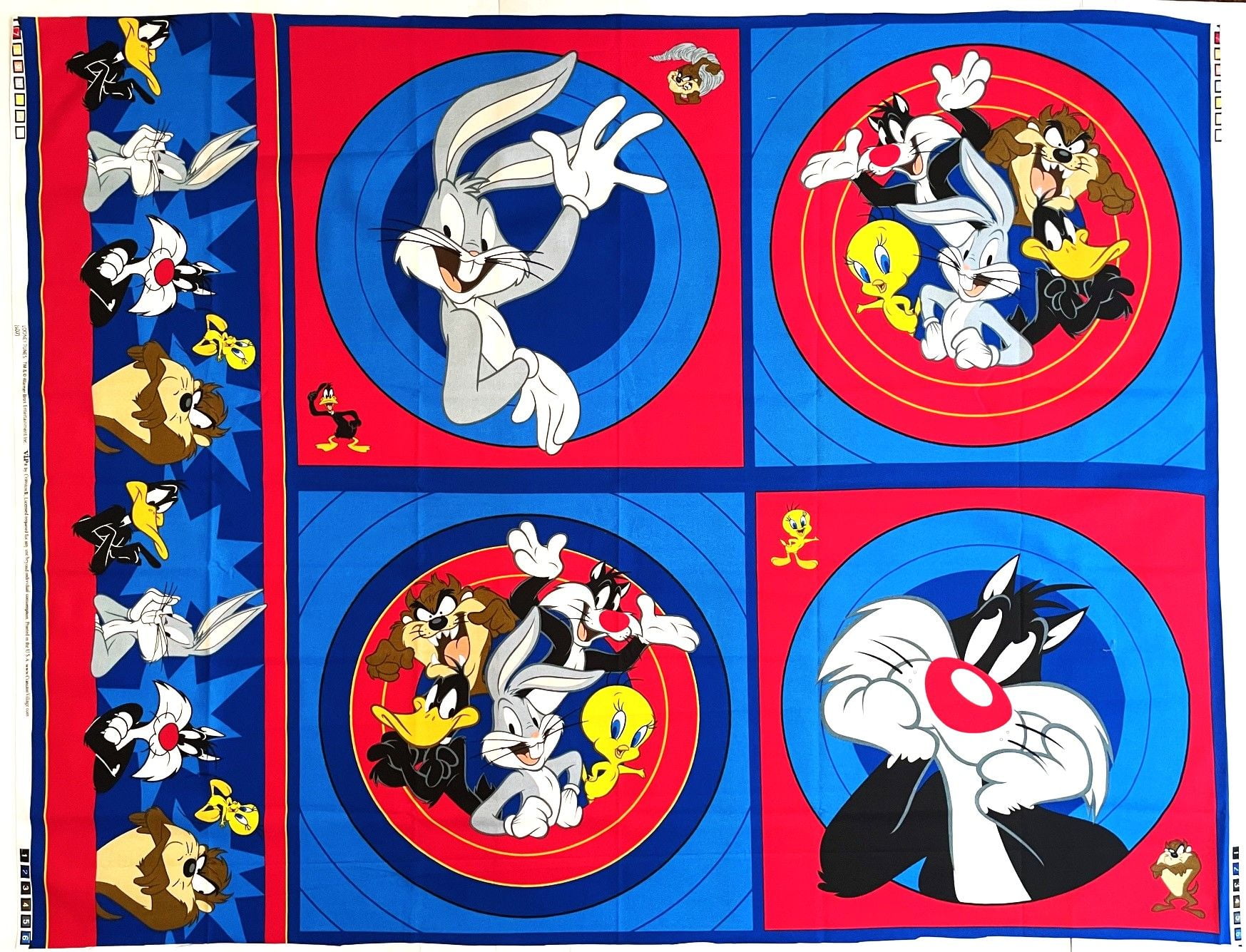 1 Panel - Looney Tunes Bugs Bunny Sylvester Tweety & Friends Quilt Pillow Cotton Fabric Panel (Great for Quilting, Sewing, Craft Projects, Wall Hangings, Throw Pillows & More) 35" X 44"