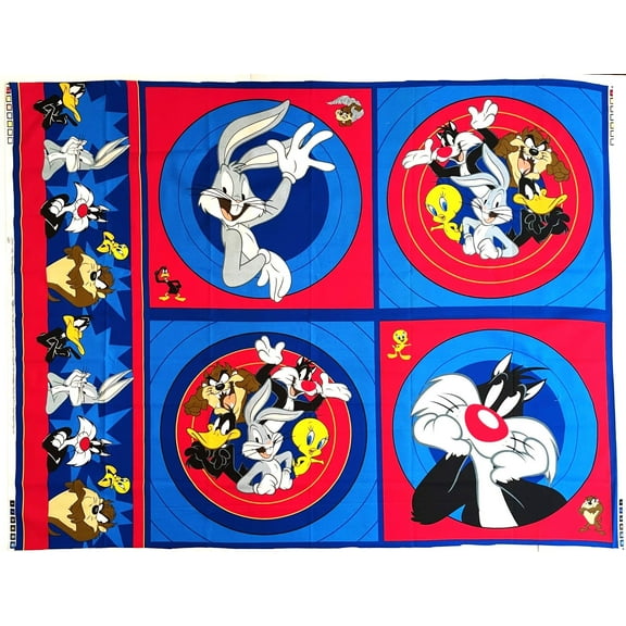 1 Panel - Looney Tunes Bugs Bunny Sylvester Tweety & Friends Quilt Pillow Cotton Fabric Panel (Great for Quilting, Sewing, Craft Projects, Wall Hangings, Throw Pillows & More) 35" X 44"