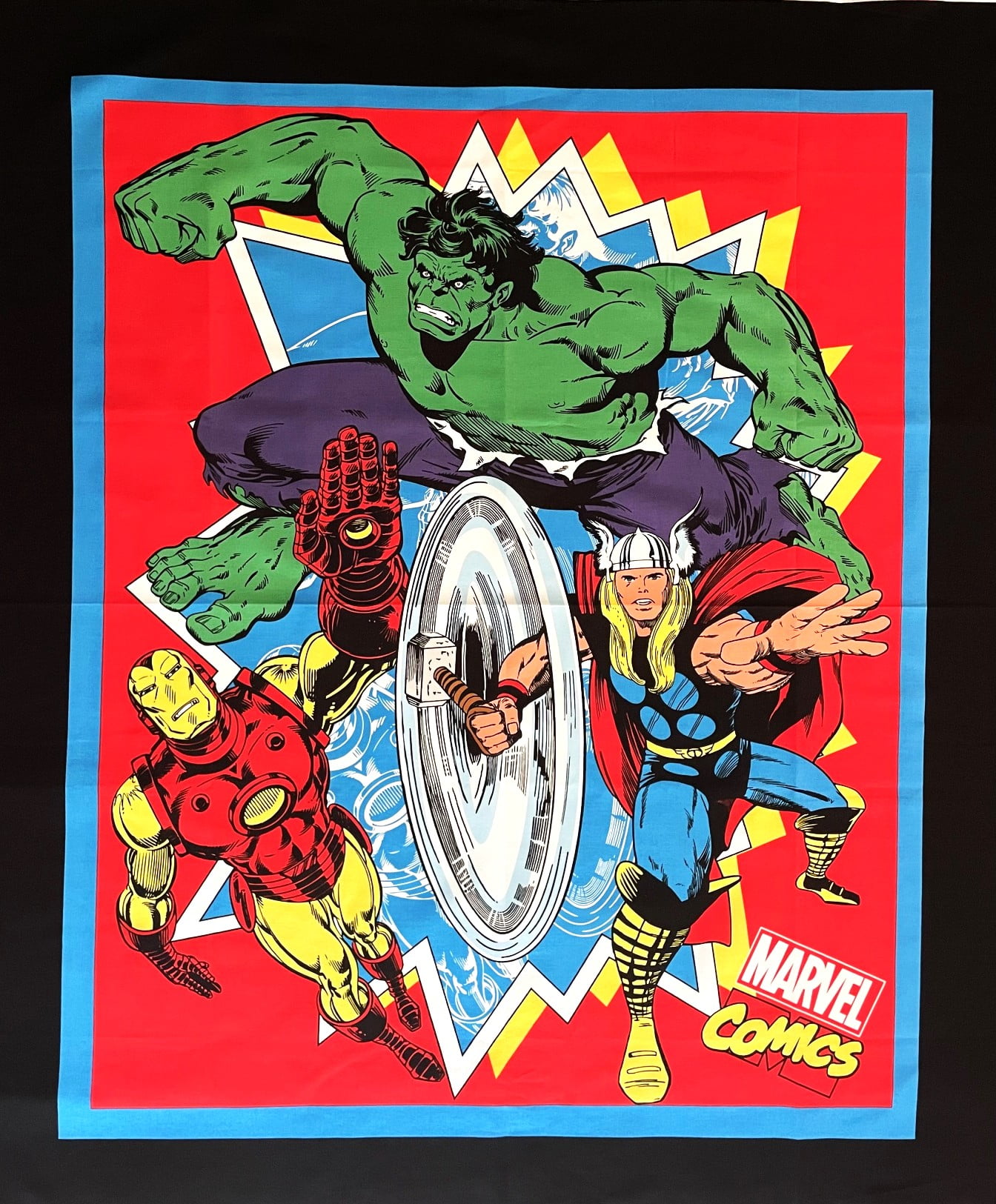 1 Panel - Marvel Super Hero Hulk Thor & Ironman Cotton Fabric Panel (Great for Quilting, Sewing, Craft Projects, Wall Hangings, and More) 36" X 44"