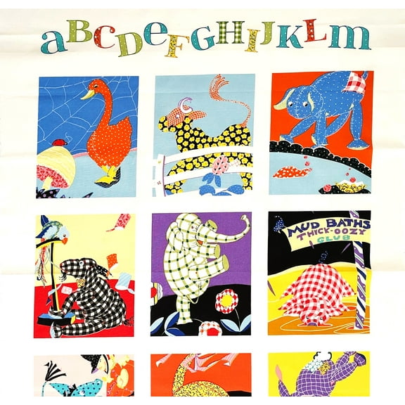 1 Panel  Nursery Baby Patchwork Animals & ABCs Block Cotton Fabric Quilt Panel (Great for Quilting, Sewing, Craft Projects, Wall Hangings, and More) 23" X 44"