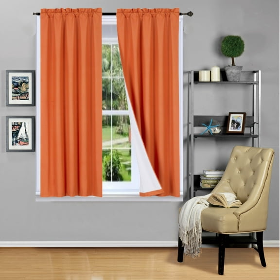 1 Panel Orange Curtain Thermal  Lined Foam Backing Rod Pocket Blackout 63" long