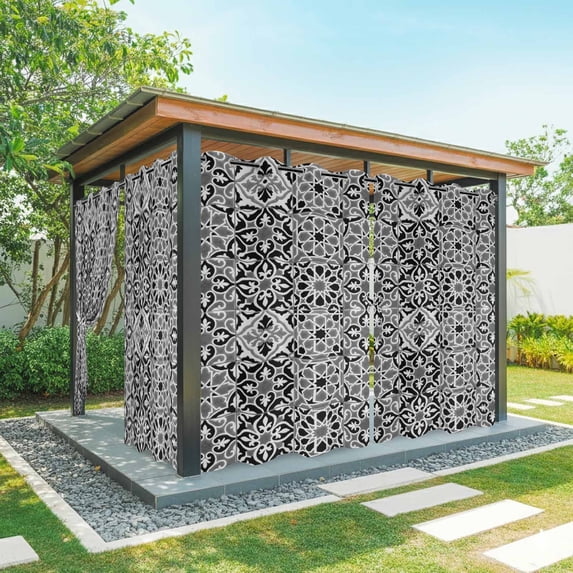 1 Panel Outdoor Curtains for Patio Waterproof 54"x108" Black Morocco Weatherproof Privacy Outsides Curtains, Traditional Tribal Abstract Geometric Art Grommet Thermal Drapes for Cabana Porch Pergola