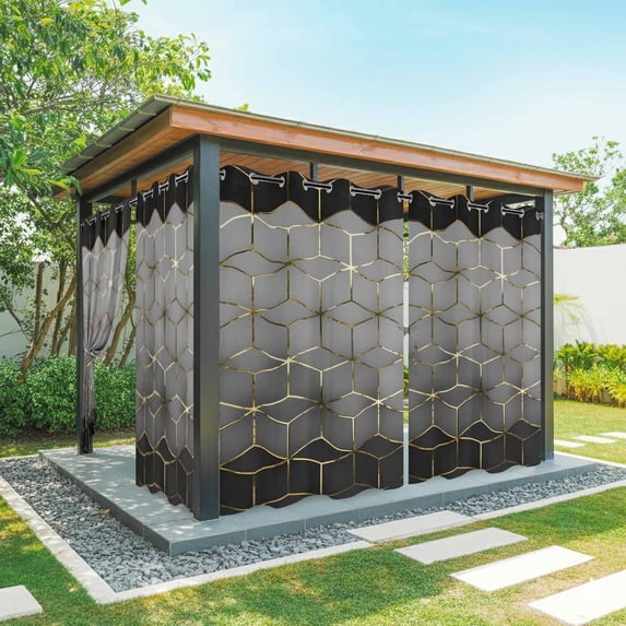 1 Panel Outdoor Curtains for Patio Waterproof 54"x108" Ombre Gray Geometric Weatherproof Privacy Outsides Curtains, Modern Abstract Art Grommet Thermal Drapes for Cabana Porch Pergola