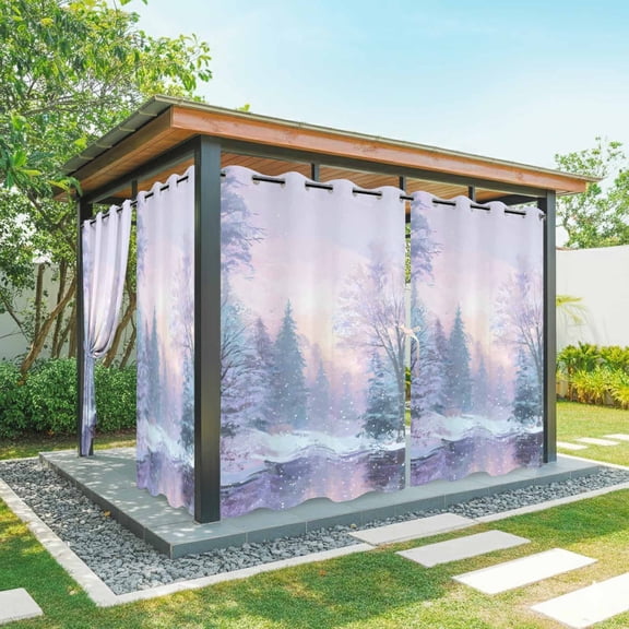 1 Panel Outdoor Curtains for Patio Waterproof 54"x84", Winter Forest Weatherproof Privacy Outsides Curtains, Natural Forest Lake Snow Scene Colorful Grommet Thermal Drapes for Cabana Porch Pergola