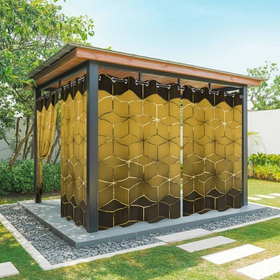 1 Panel Outdoor Curtains for Patio Waterproof 54"x84", Yellow Geometric Weatherproof Privacy Outsides Curtains, Modern Abstract Art Ombre Grommet Thermal Drapes for Cabana Porch Pergola