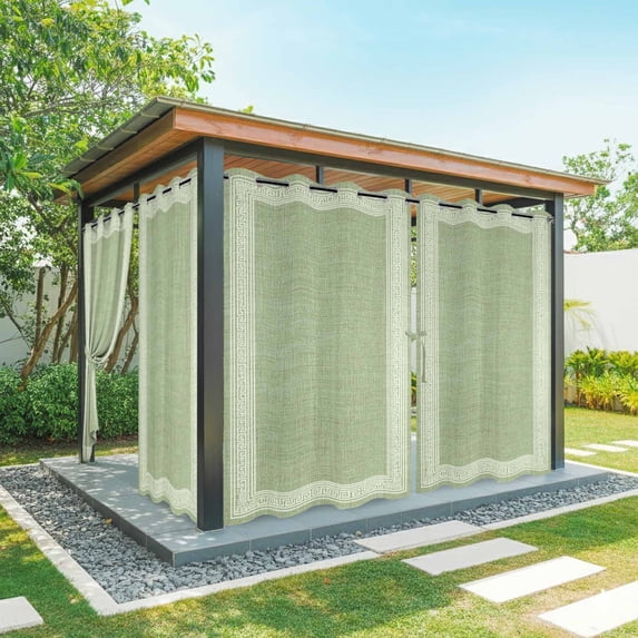 1 Panel Outdoor Curtains for Patio Waterproof 54"x95" Grass Green Retro Greek Key Weatherproof Privacy Outsides Curtains, Geometric Greece Ancient Rustic Grommet Thermal Drapes for Cabana Porch