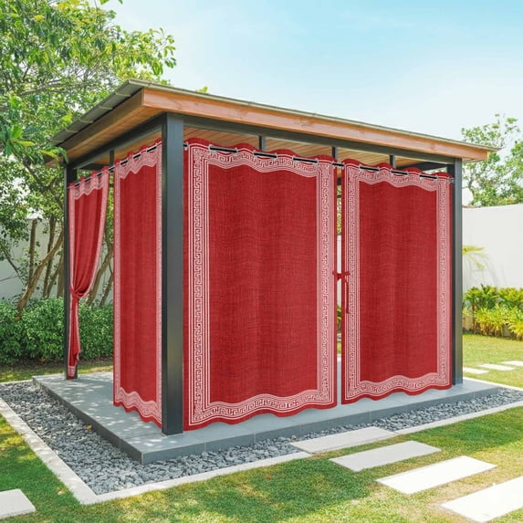 1 Panel Outdoor Curtains for Patio Waterproof 54"x95" Red Retro Greek Key Weatherproof Privacy Outsides Curtains, Geometric Greece Ancient Rustic Grommet Thermal Drapes for Cabana Porch Pergola