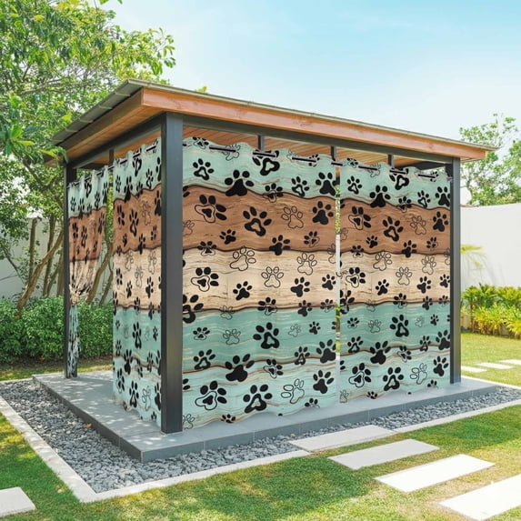 1 Panel Outdoor Curtains for Patio Waterproof 54"x95" Teal Blue Brown Weatherproof Privacy Outsides Curtains, Rustic Farmhouse Dog Paw Vintage Grommet Thermal Drapes for Cabana Porch Pergola