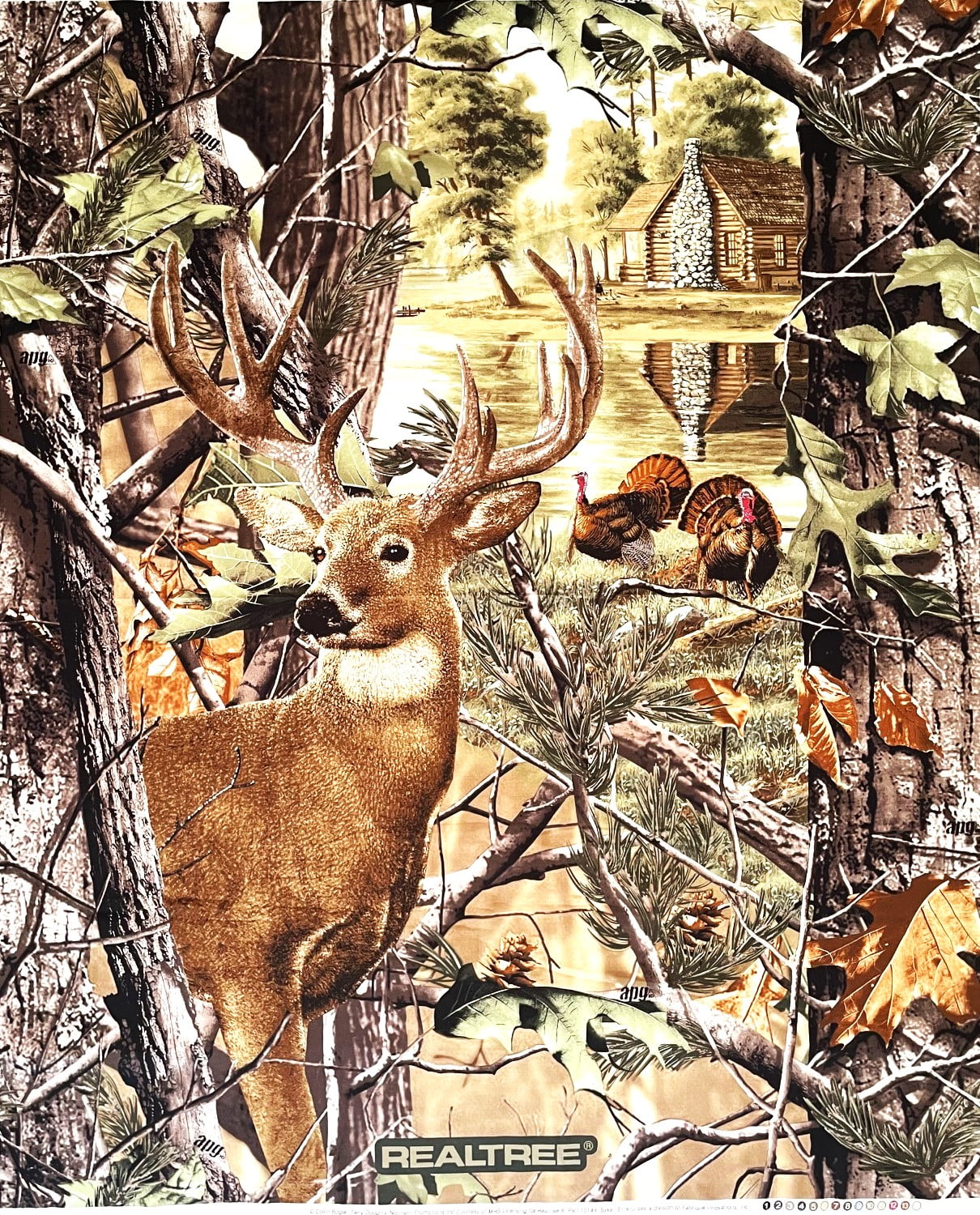 1 Panel - Realtree Wild Deer & Turkey Cotton Fabric Panel (Great for Quilting, Sewing, Craft Projects, Wall Hangings, and More) 35" X 44"