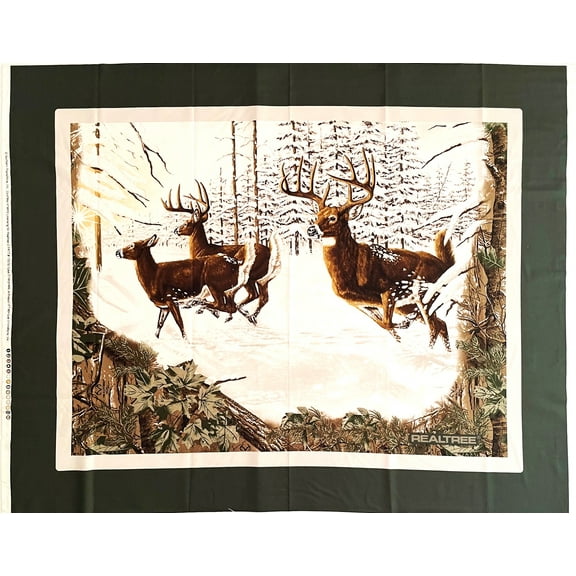 1 Panel - Realtree Wild Deer Woods Snowy Scene Cotton Fabric Panel (Great for Quilting, Sewing, Craft Projects, Wall Hangings, and More) 35" X 44"