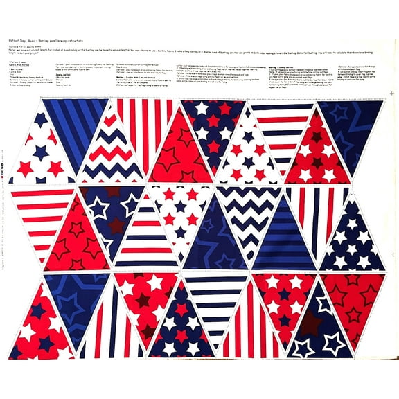 1 Panel - Red White & Blue USA Patriot Pennant Flag Banner Cotton Fabric Panel (Great for Quilting, Sewing, Craft Projects, Wall Hangings, and More) 36" X 44"