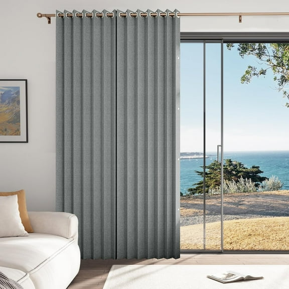 1 Panel Room Divider Privacy Curtain for Sliding Glass Door, Pinch Pleated Drapery, Grey, 52"W x 90"L