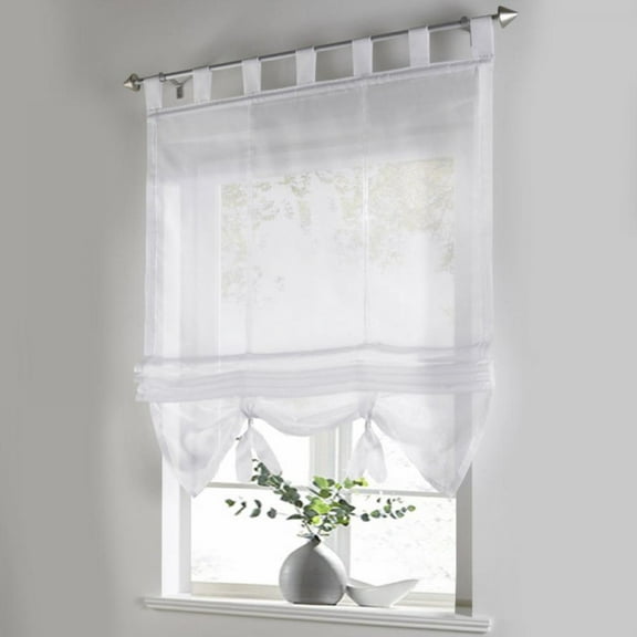 1 Panel Sheer Roman Curtains for Window,Tab Top Kitchen Curtains with Floral,Lifeable Roman Shades Adjustable for Bedroom Bathroom(White,W 24" x L 61")