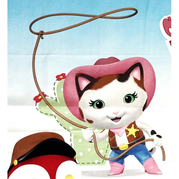 1 Panel - Sheriff Cat Callie Deputy Peck Woodpecker & Toby Cotton Fabric Panel (Great for Quilting, Sewing, Craft Projects, Wall Hangings, and More) 36" X 44"
