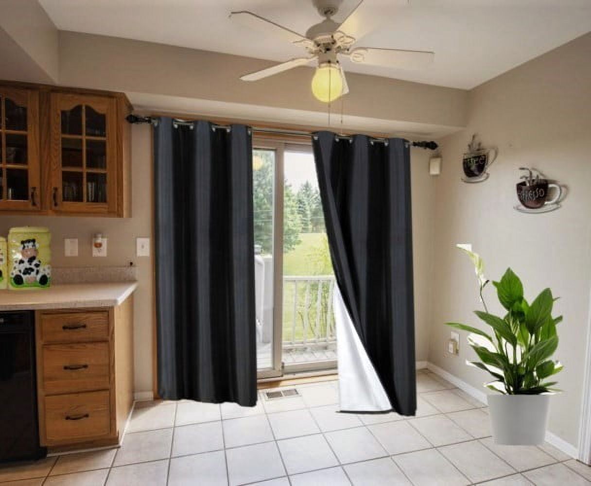 1 Panel Solid Plain Thermal Foam Lined Blackout Heavy Thick Window Curtain Drapes Bronze Grommets Black 84" Length Adam 3 Layered