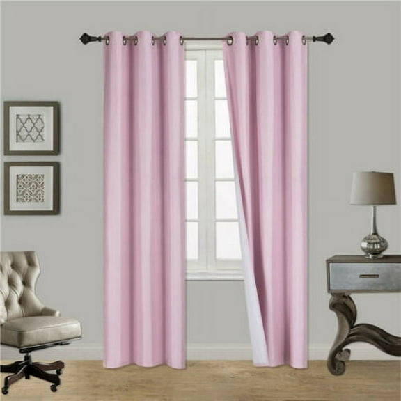 1 Panel Solid Plain Thermal Foam Lined Blackout Heavy Thick Window Curtain Drapes Silver Grommets ( Light Pink , 63" Length ) NOA 3 Layered